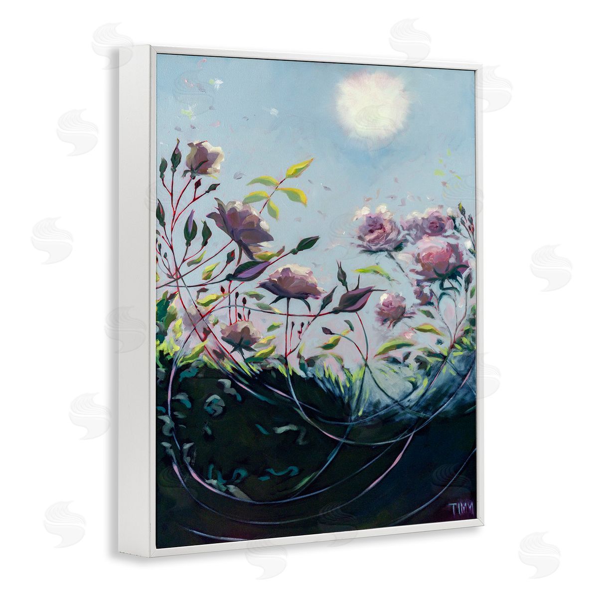 Lisa Timmerman Surreal Intertwining Flower Stems Modern Sky Landscape White Framed Giclee Wall Art Print