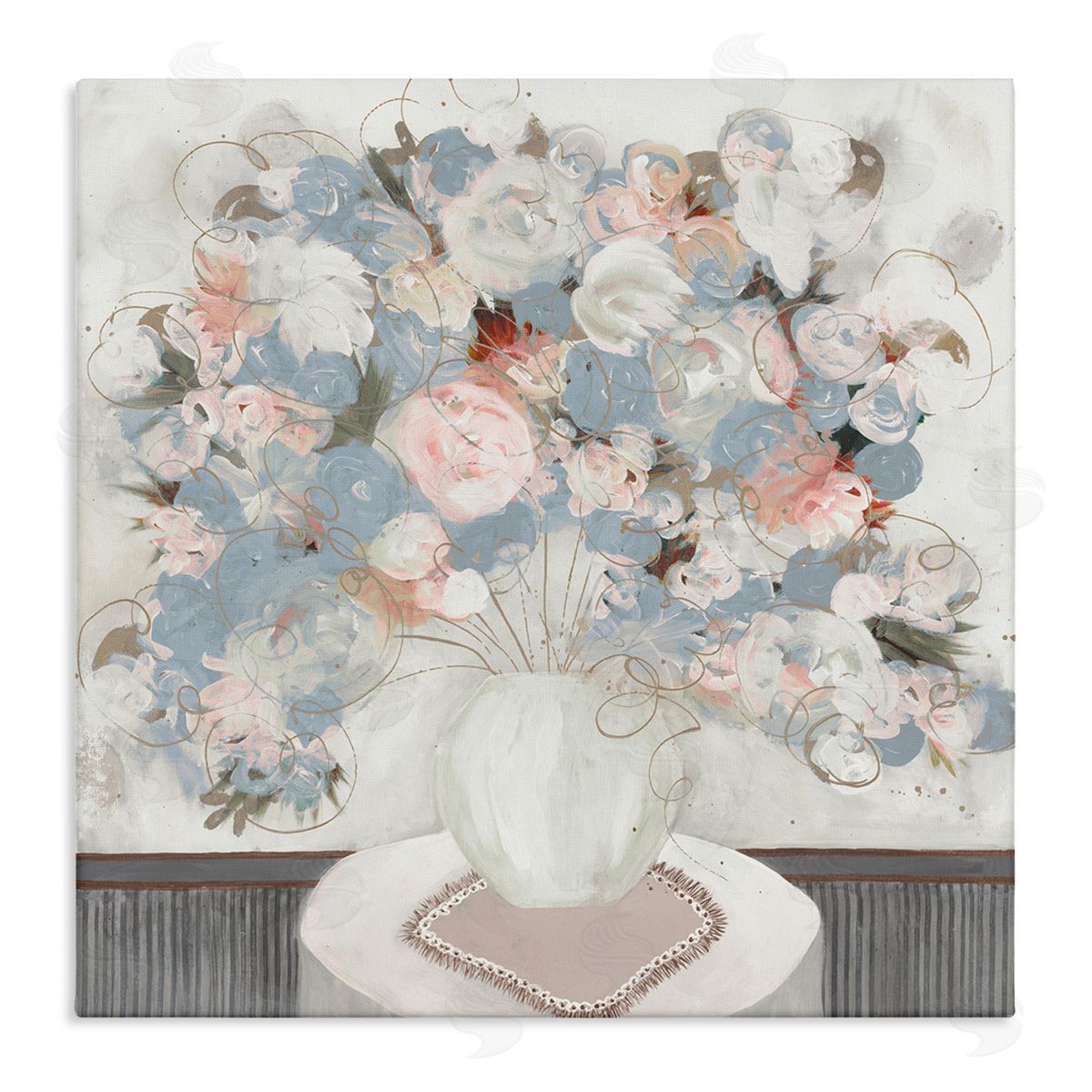 Ruth Fromstein Soft Floral Bouquet Abstract Scribble Blooms Arrangement Stretched Canvas Wall Art Print