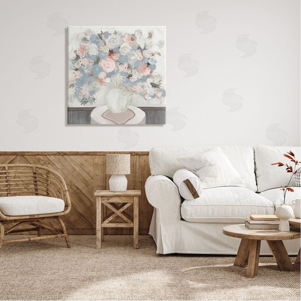 Ruth Fromstein Soft Floral Bouquet Abstract Scribble Blooms Arrangement Canvas Wall Art in Room