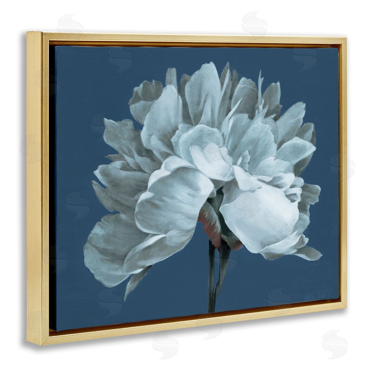 Liz Jardine Contemporary White Bloom Single Flower Sprig Gold Floating Frame Canvas Wall Art Print