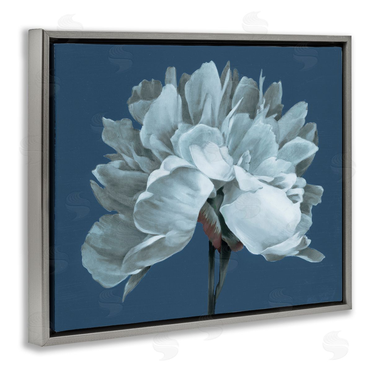 Liz Jardine Contemporary White Bloom Single Flower Sprig Gray Floating Frame Canvas Wall Art Print