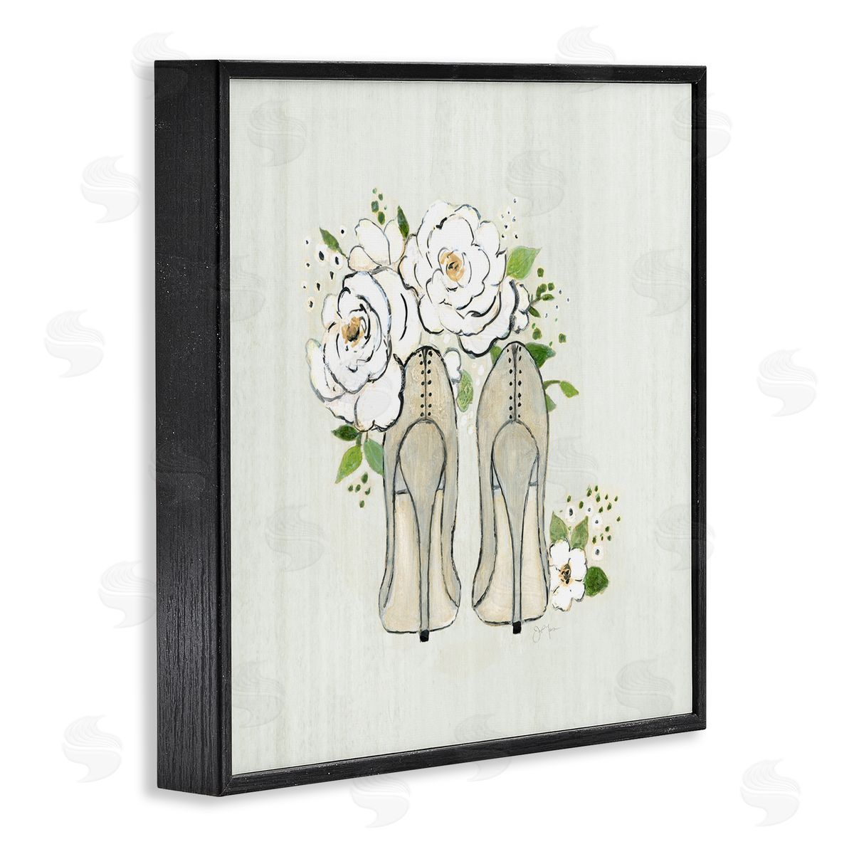 Tava Studios Chic Fashion Heels White Rose Flowers Motif Black Framed Glicee Wall Art Print