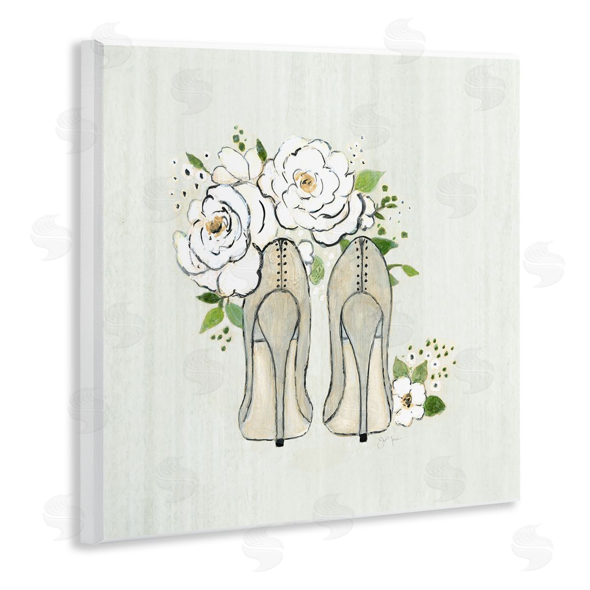 Tava Studios Chic Fashion Heels White Rose Flowers Motif Wooden Wall Plaque Art Print
