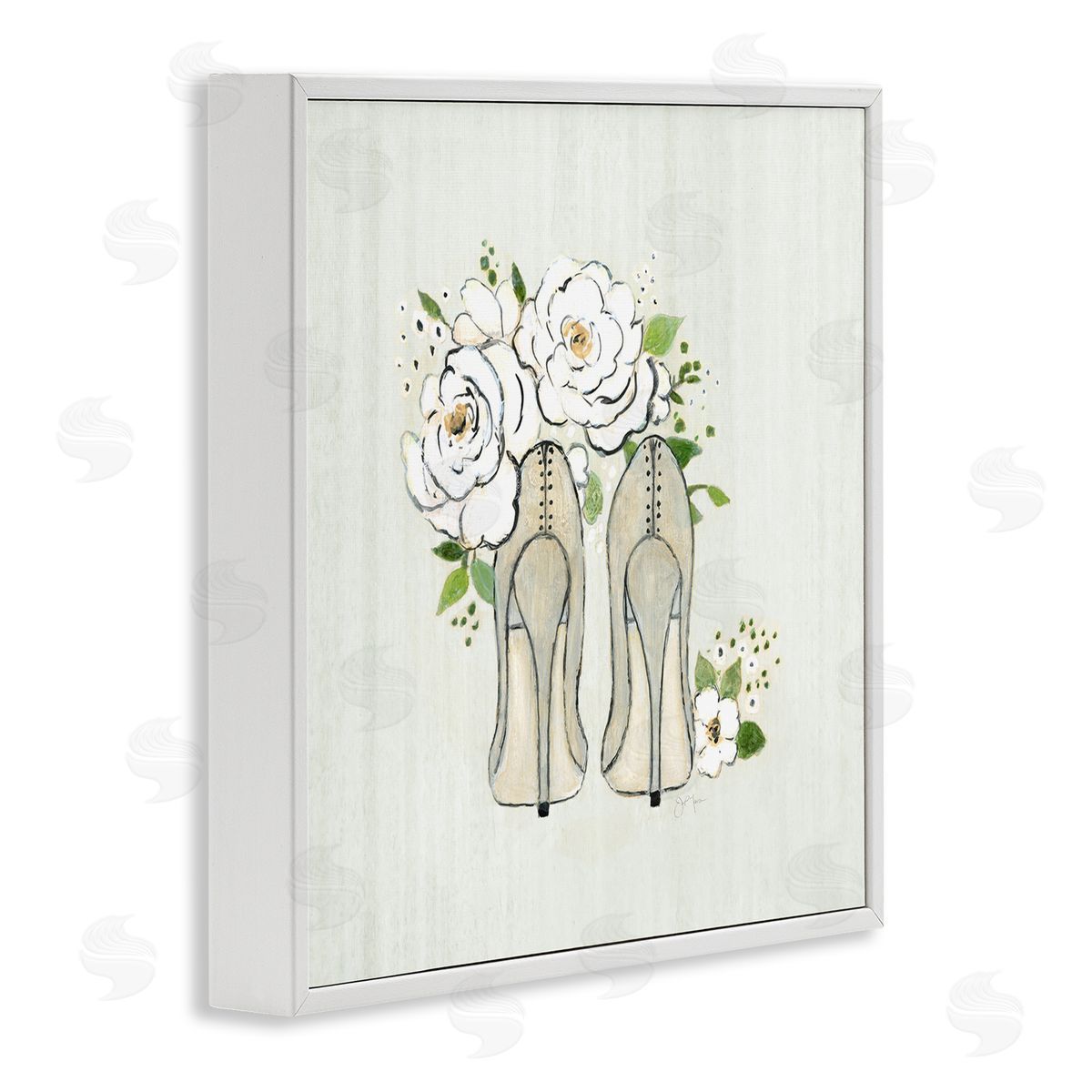 Tava Studios Chic Fashion Heels White Rose Flowers Motif White Framed Glicee Wall Art Print