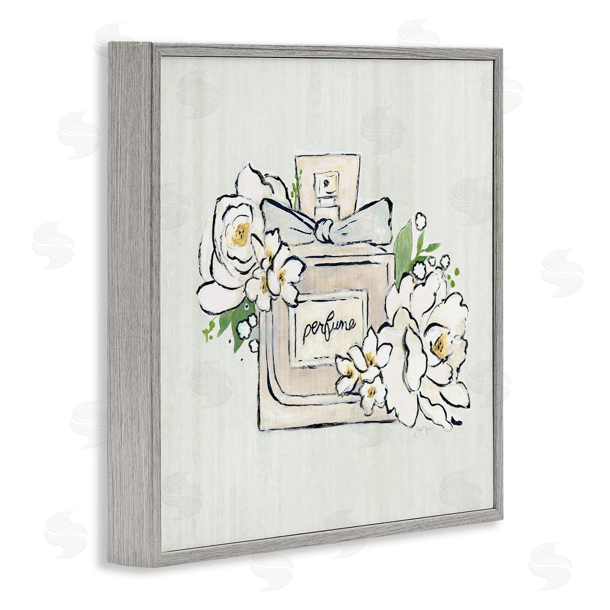 Tava Studios Glam Fashion Perfume Bottle Blooming Flower Buds Gray Framed Glicee Wall Art Print