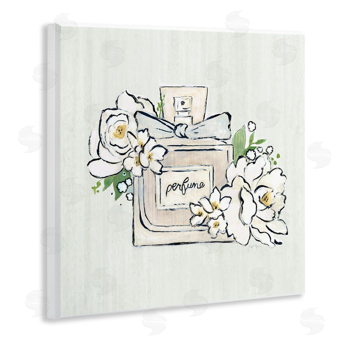 Tava Studios Glam Fashion Perfume Bottle Blooming Flower Buds Wooden Wall Plaque Art Print
