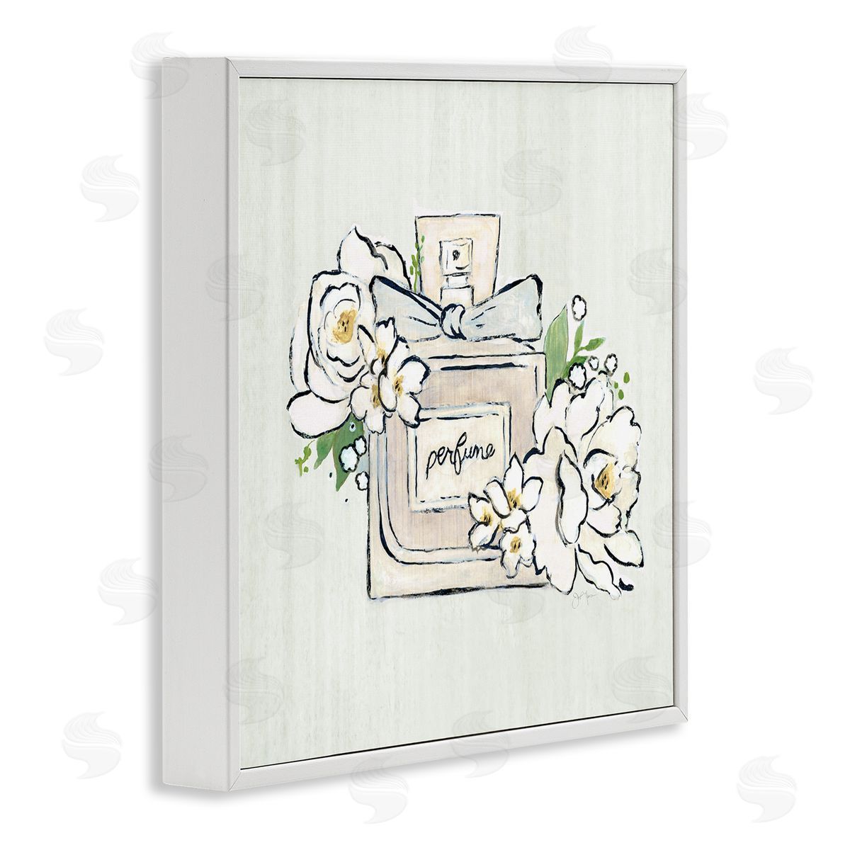 Tava Studios Glam Fashion Perfume Bottle Blooming Flower Buds White Framed Glicee Wall Art Print