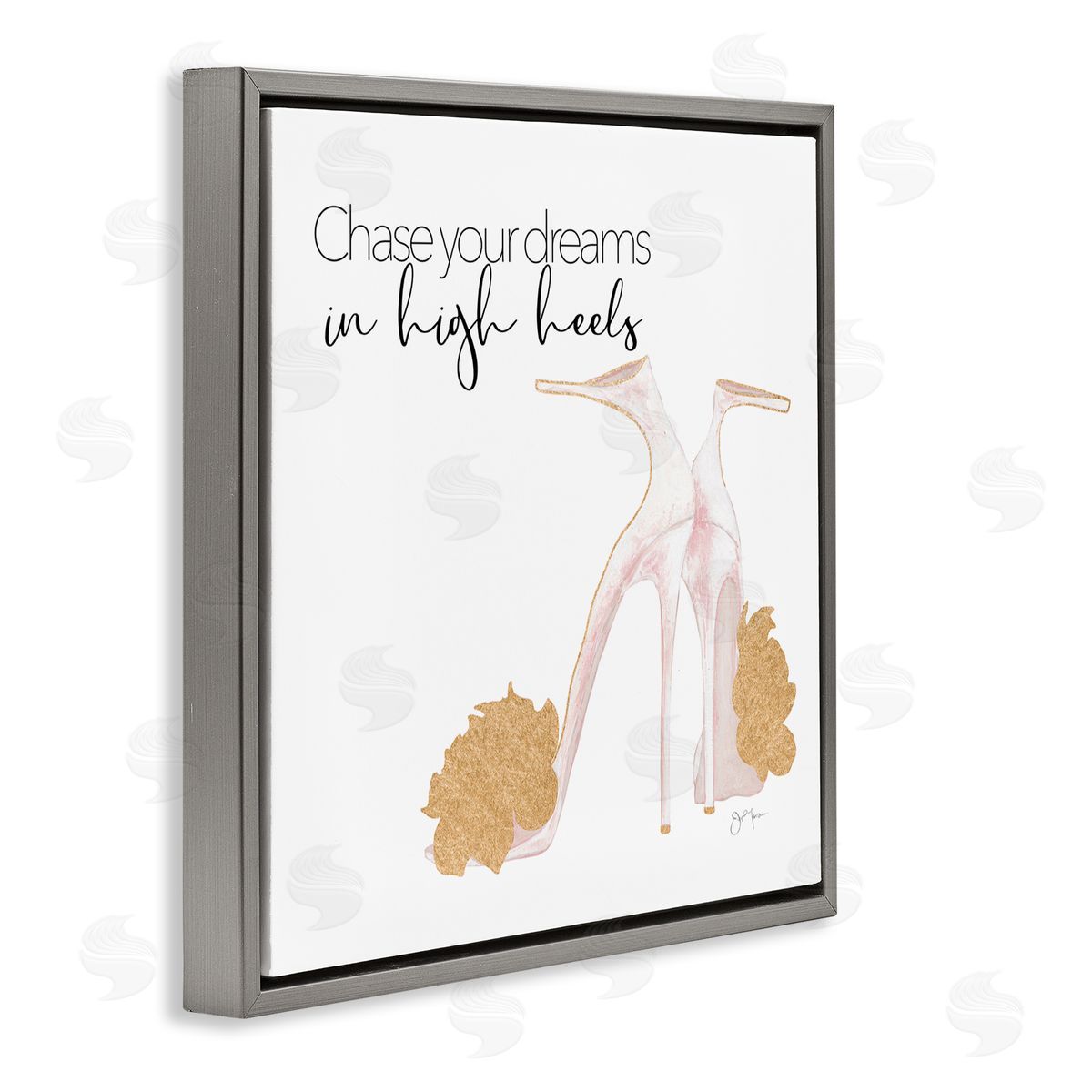 Tava Studios Chase Your Dreams Inspirational Glam Fashion Heels Shoes  Gray Floating Frame Canvas Wall Art Print