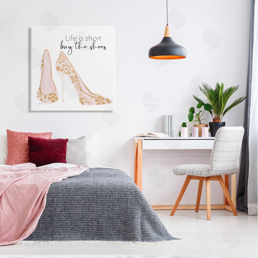 Tava Studios Buy The Shoes Motivational Floral Heel Pattern Canvas Wall Art in Room