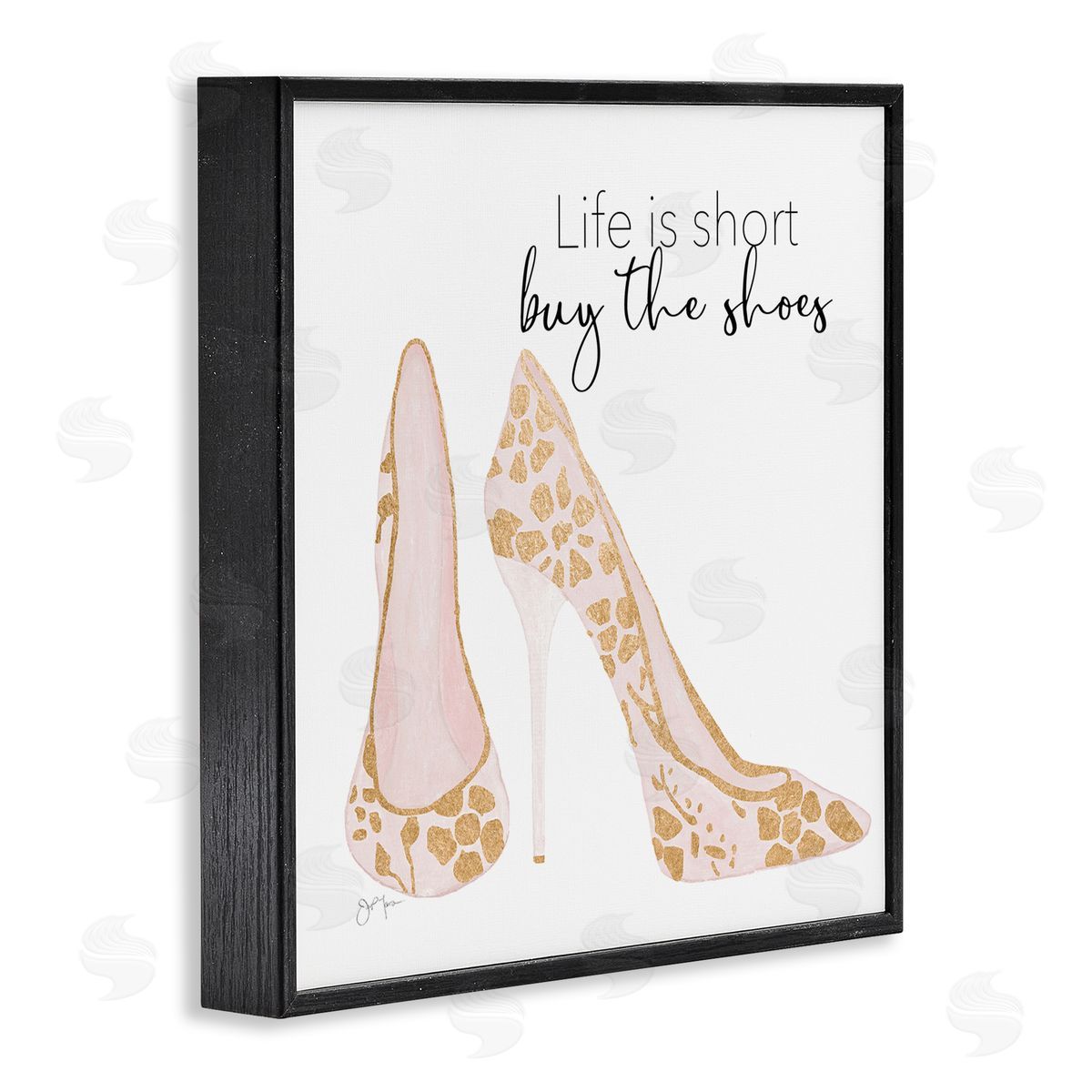 Tava Studios Buy The Shoes Motivational Floral Heel Pattern Black Framed Glicee Wall Art Print