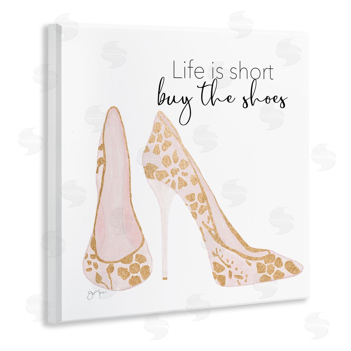 Tava Studios Buy The Shoes Motivational Floral Heel Pattern Wooden Wall Plaque Art Print