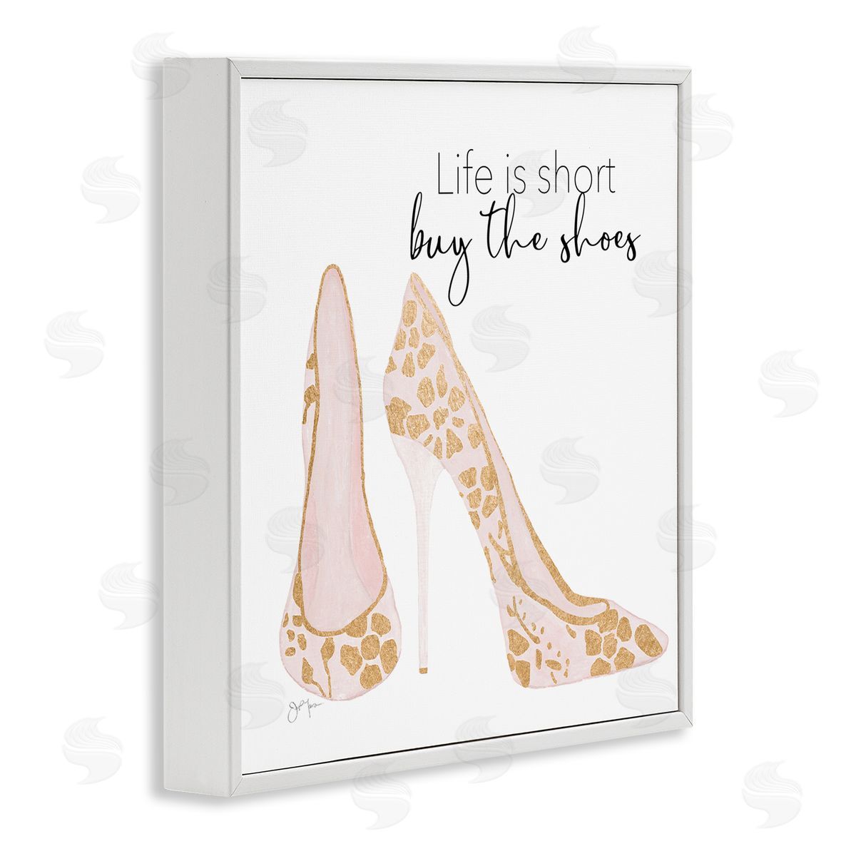 Tava Studios Buy The Shoes Motivational Floral Heel Pattern White Framed Glicee Wall Art Print
