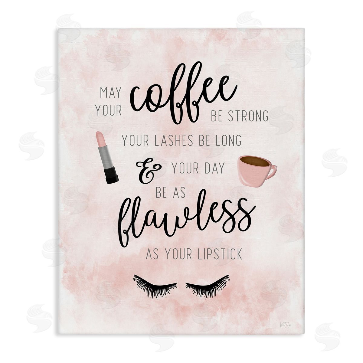 Natalie Carpentieri Inspirational Flawless Phrase Glam Lashes Coffee Calligraphy Stretched Canvas Wall Art Print