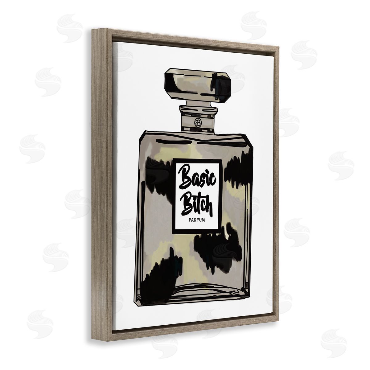 Amelia Noyes Basic Bi*** Perfume Bottle Chic Upscale Fashion  Brown Floating Frame Canvas Wall Art Print