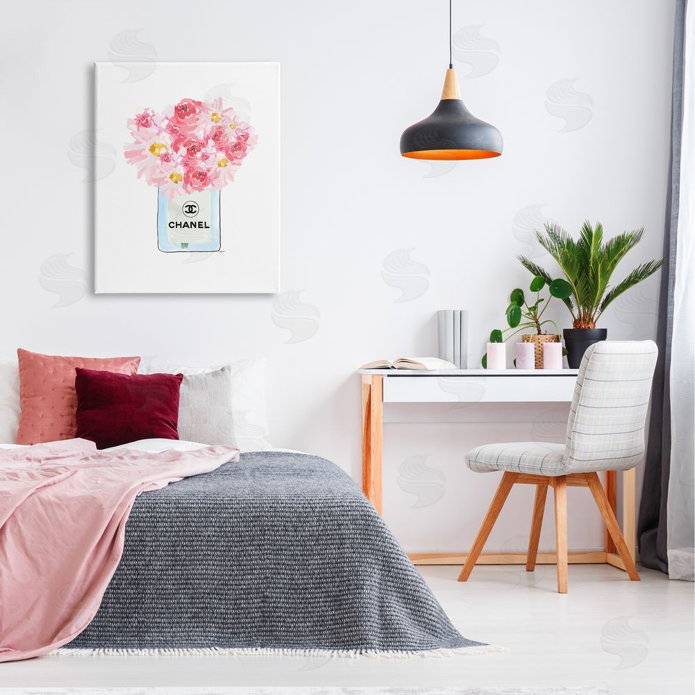 Amelia Noyes Mixed Pink Flower Bouquet Luxury Fashion Canvas Wall Art Print in Room