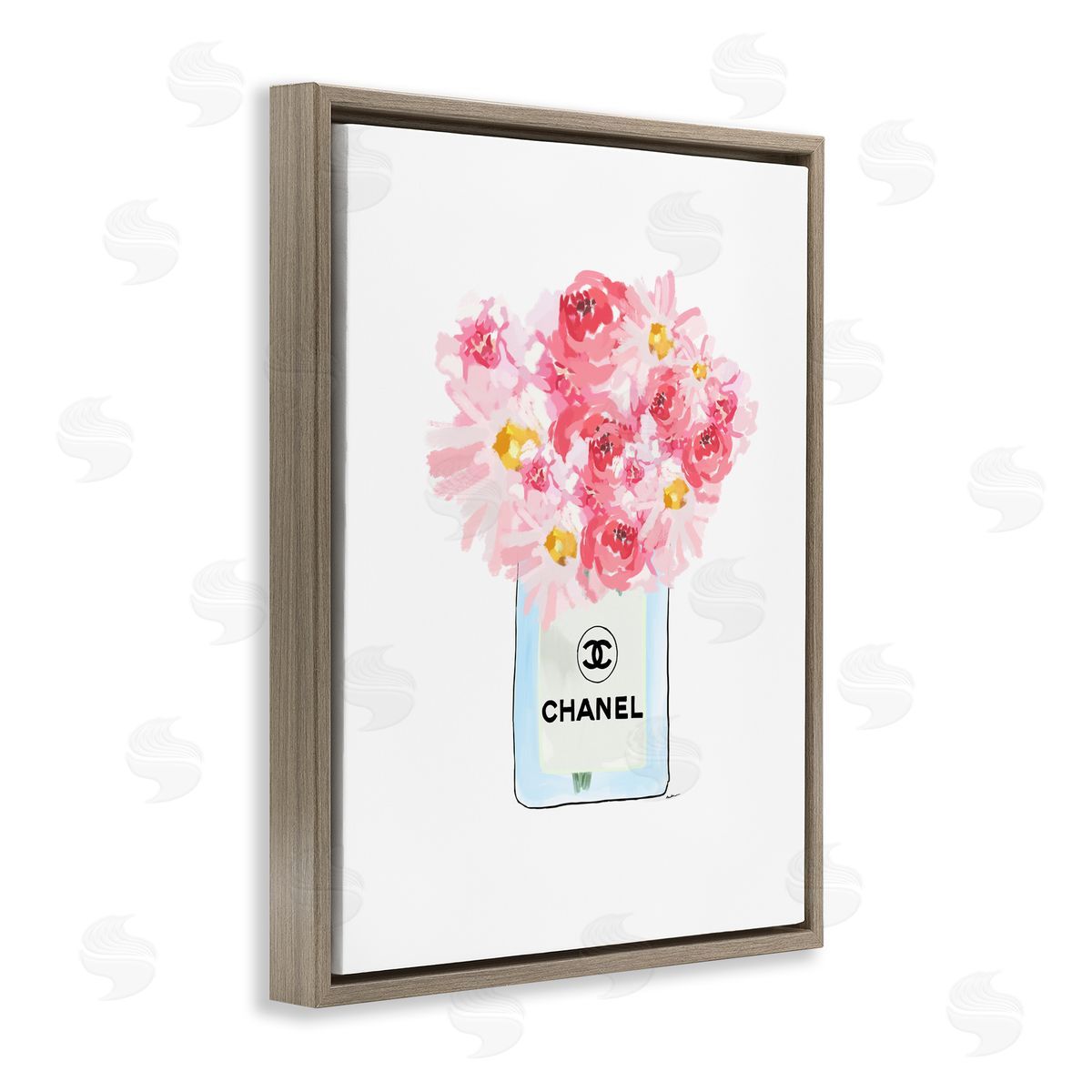 Amelia Noyes Mixed Pink Flower Bouquet Luxury Fashion Brown Floating Frame Canvas Wall Art Print