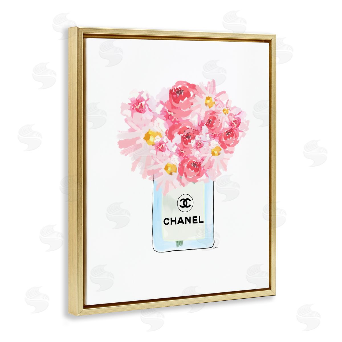 Amelia Noyes Mixed Pink Flower Bouquet Luxury Fashion Gold Floating Frame Canvas Wall Art Print