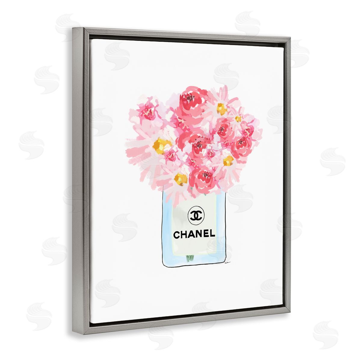 Amelia Noyes Mixed Pink Flower Bouquet Luxury Fashion Gray Floating Frame Canvas Wall Art Print
