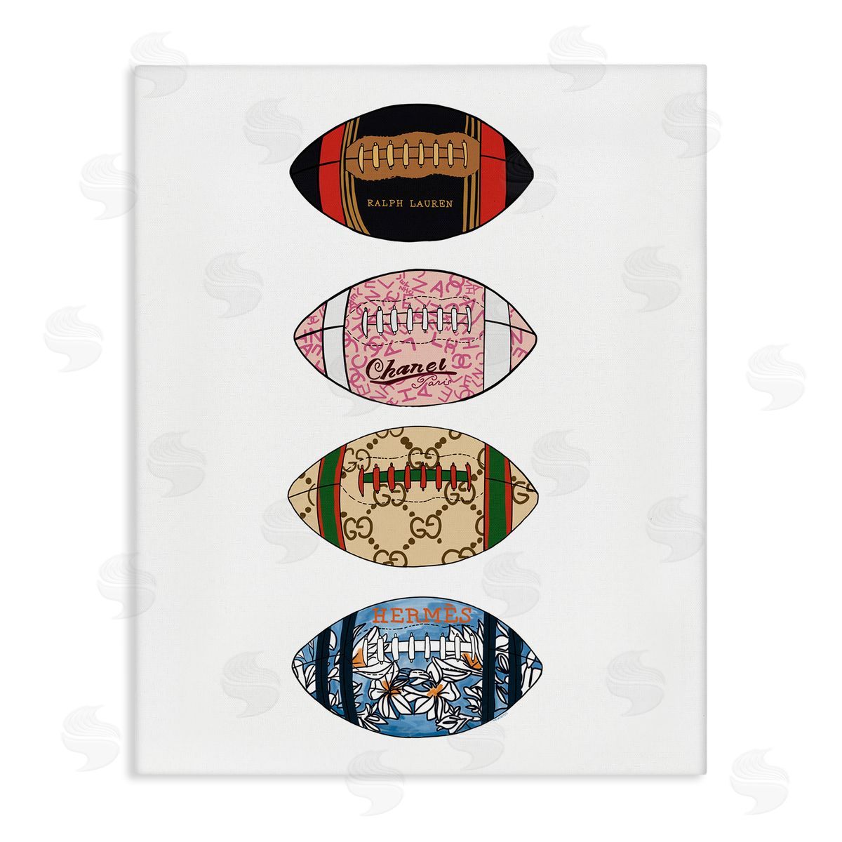 Amelia Noyes Trendy Glam Footballs Patterned Chic Fashions Stretched Canvas Wall Art Print