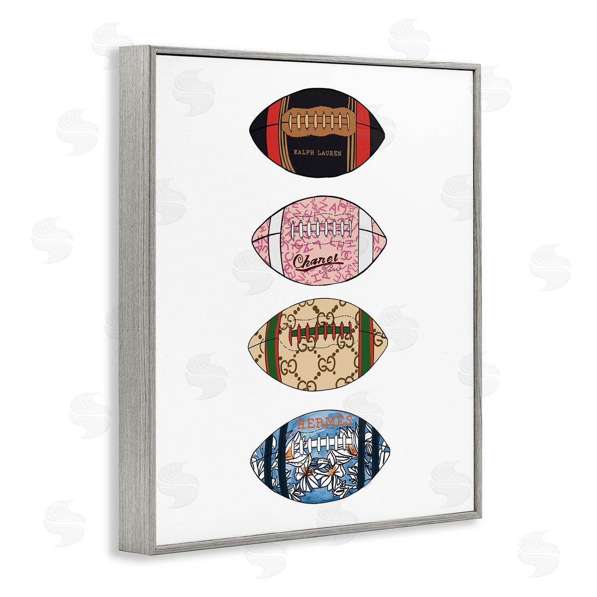 Amelia Noyes Trendy Glam Footballs Patterned Chic Fashions Gray Framed Giclee Wall Art Print