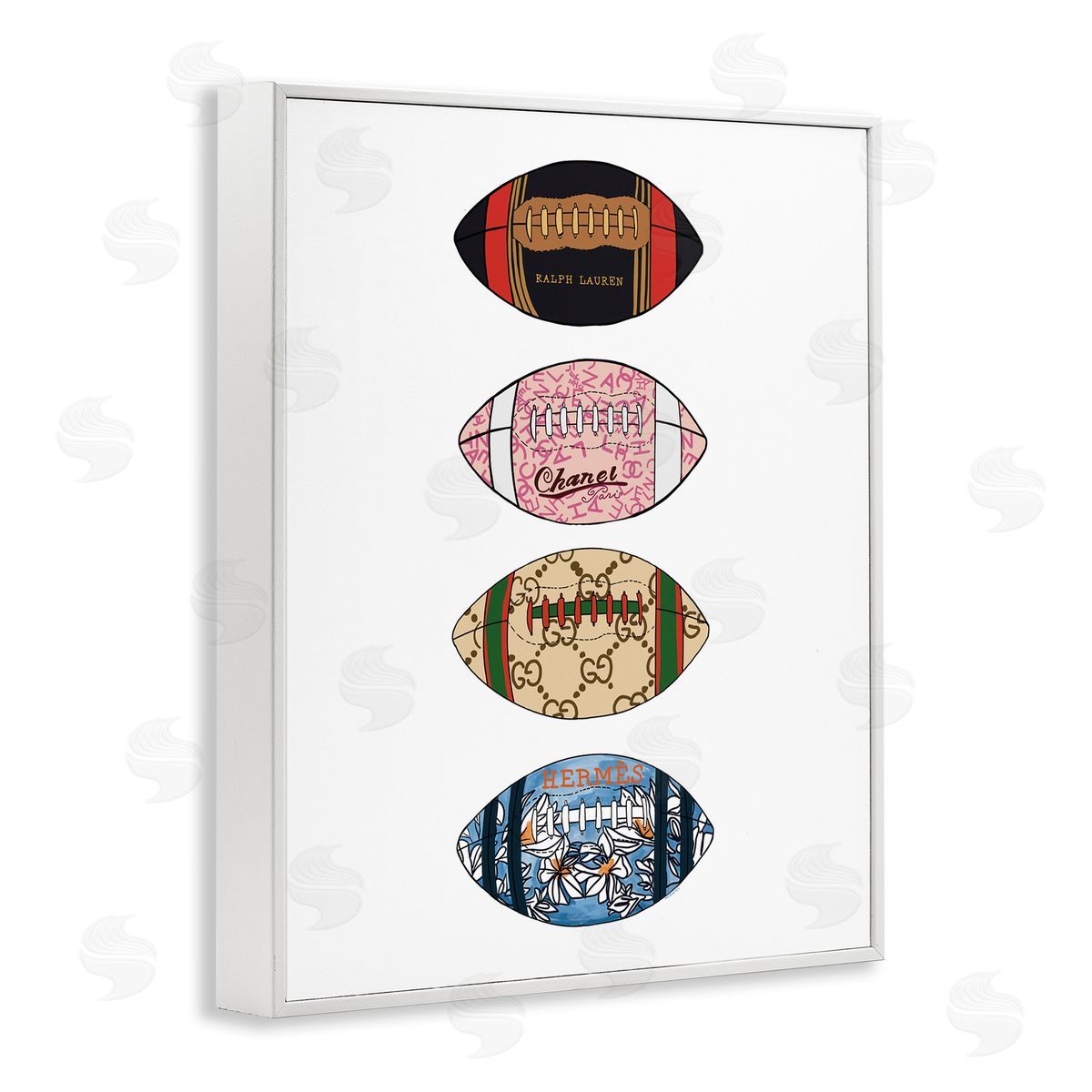 Amelia Noyes Trendy Glam Footballs Patterned Chic Fashions White Framed Giclee Wall Art Print