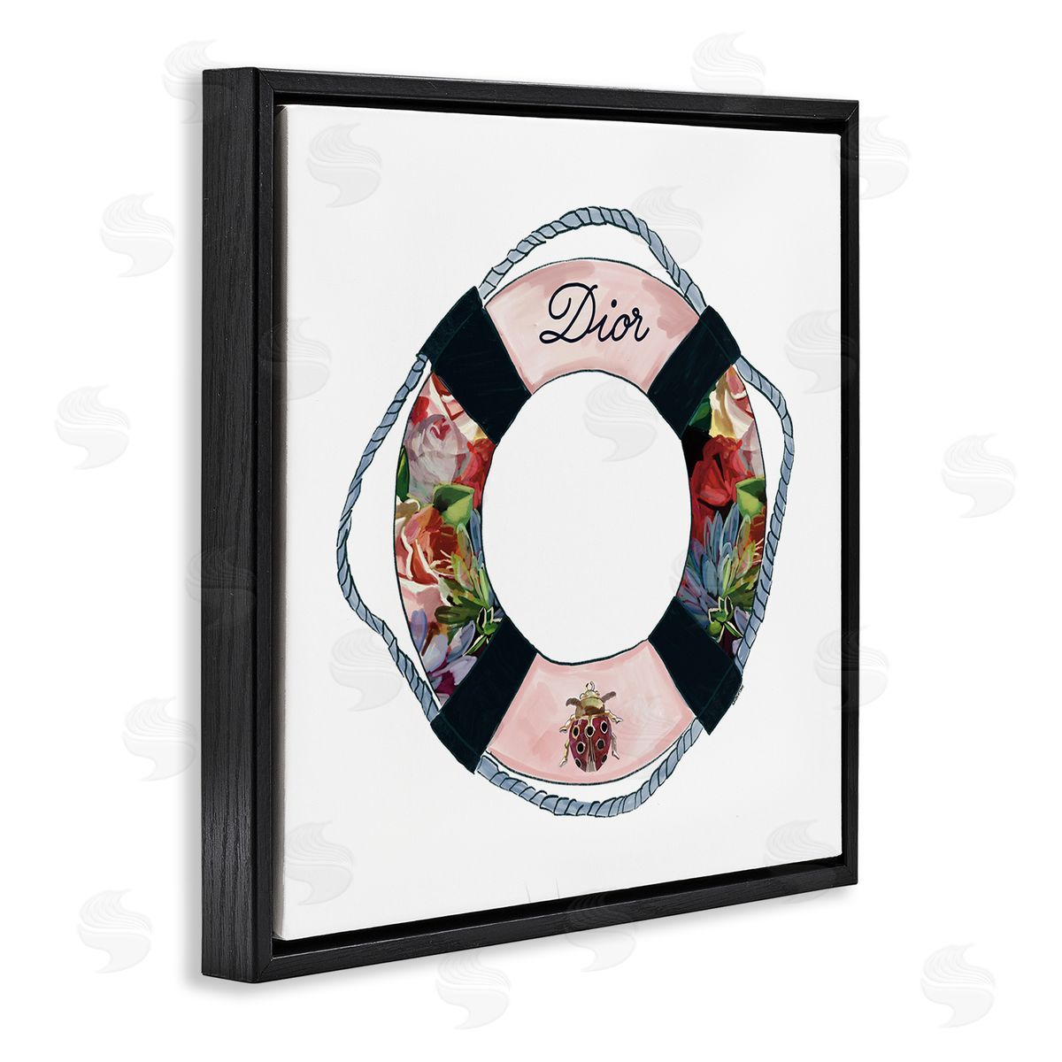 Amelia Noyes Floral Patterned Life Preserver Upscale Fashion Motif Black Floating Frame Canvas Wall Art Print