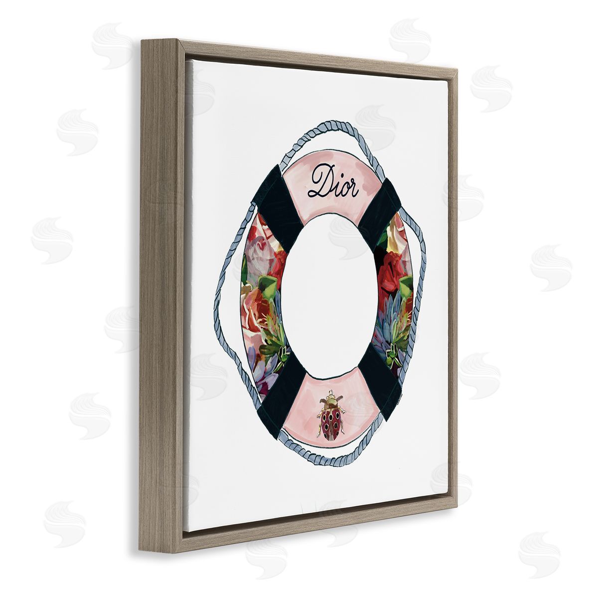 Amelia Noyes Floral Patterned Life Preserver Upscale Fashion Motif Brown Floating Frame Canvas Wall Art Print