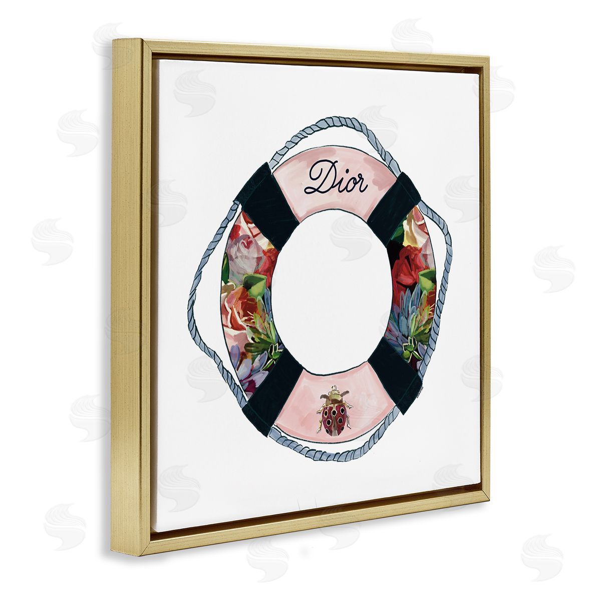 Amelia Noyes Floral Patterned Life Preserver Upscale Fashion Motif Gold Floating Frame Canvas Wall Art Print