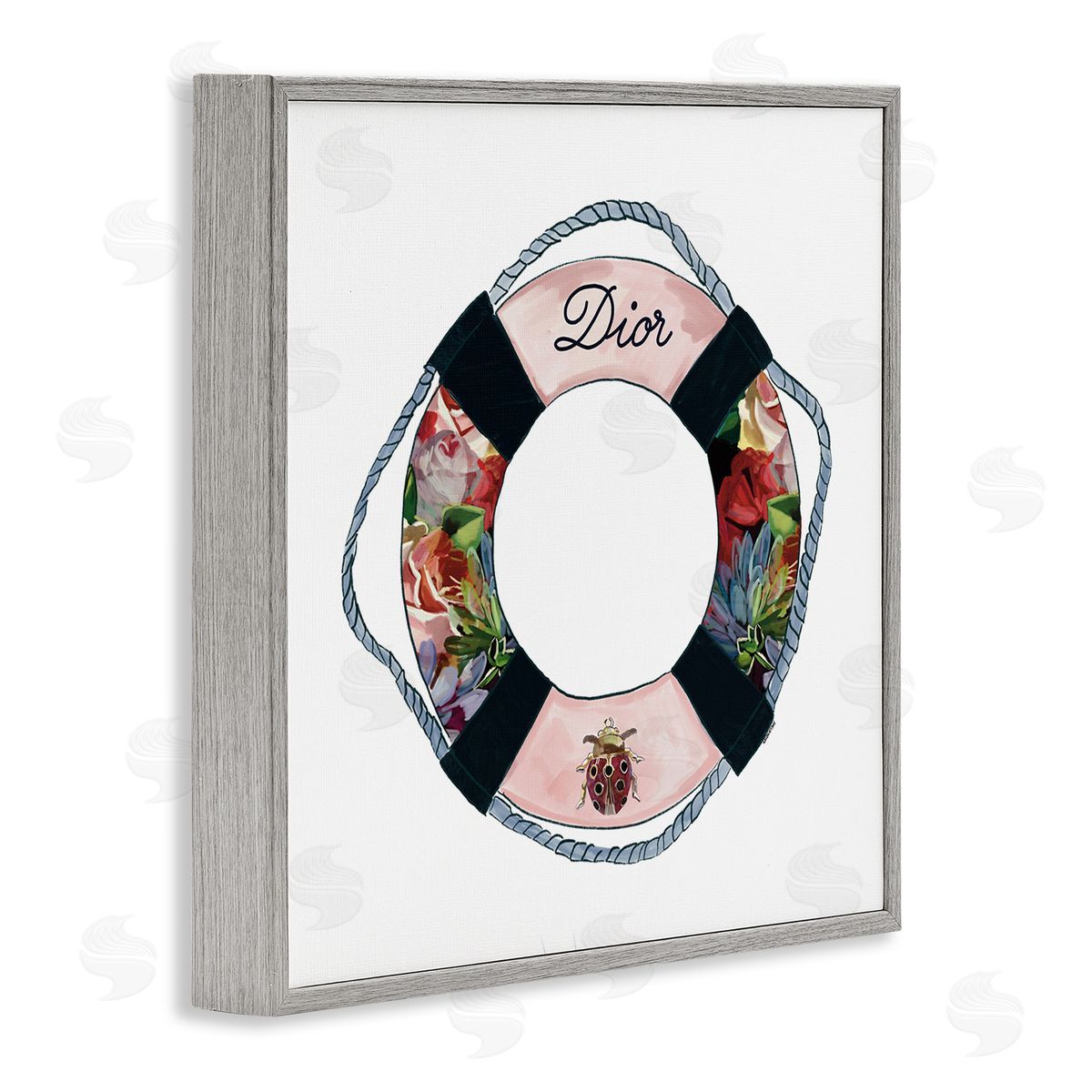 Amelia Noyes Floral Patterned Life Preserver Upscale Fashion Motif Gray Framed Glicee Wall Art Print
