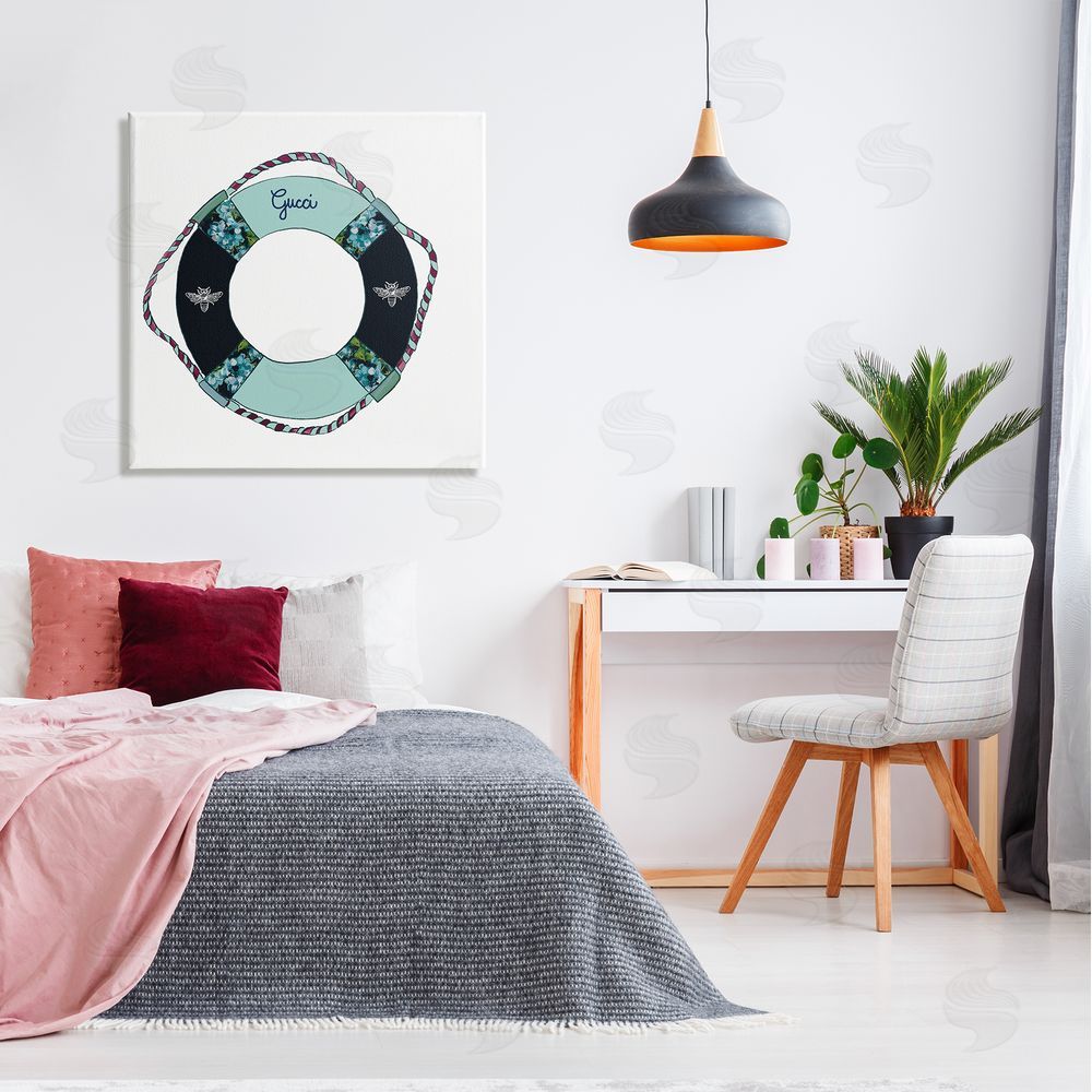 Amelia Noyes Trendy Nautical Life Buoy Glam Style Pattern Canvas Wall Art in Room