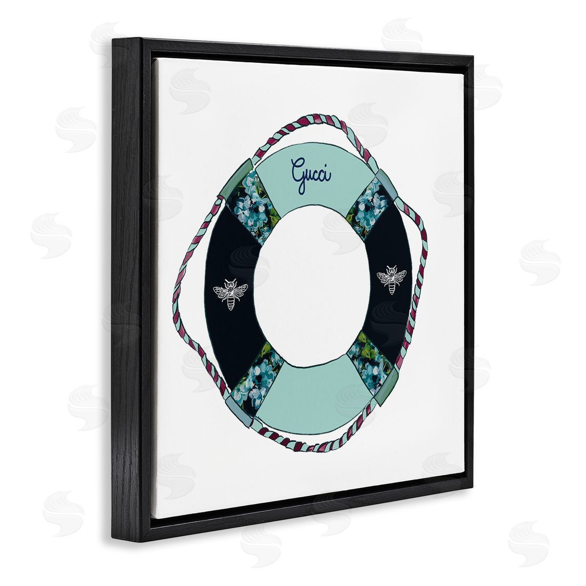 Amelia Noyes Trendy Nautical Life Buoy Glam Style Pattern Black Floating Frame Canvas Wall Art Print