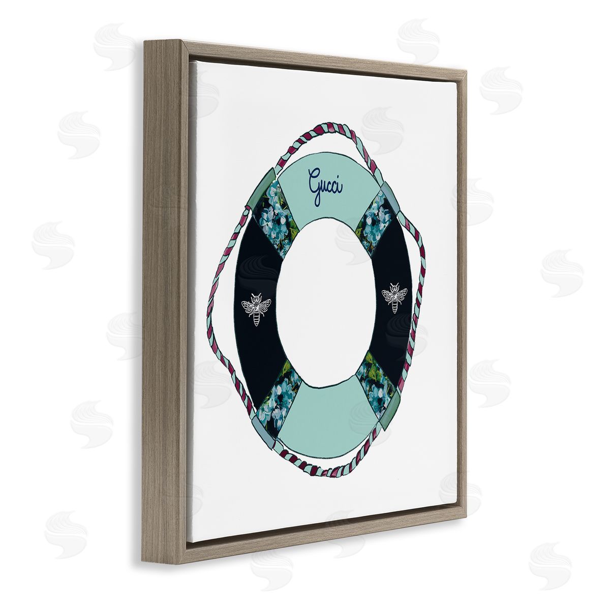 Amelia Noyes Trendy Nautical Life Buoy Glam Style Pattern Brown Floating Frame Canvas Wall Art Print