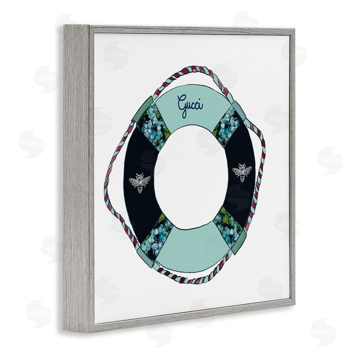 Amelia Noyes Trendy Nautical Life Buoy Glam Style Pattern Gray Framed Glicee Wall Art Print