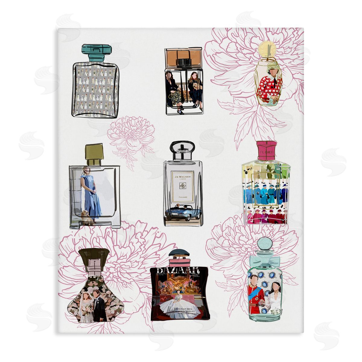 Amelia Noyes Polished Perfume Stylish Luxury Fashion Flower Pattern Stretched Canvas Wall Art Print