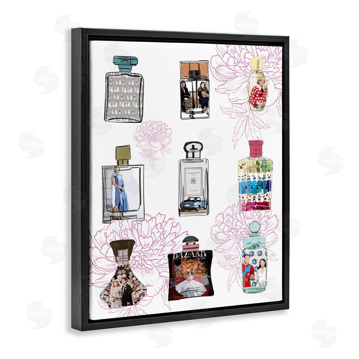 Amelia Noyes Polished Perfume Stylish Luxury Fashion Flower Pattern Black Floating Frame Canvas Wall Art Print