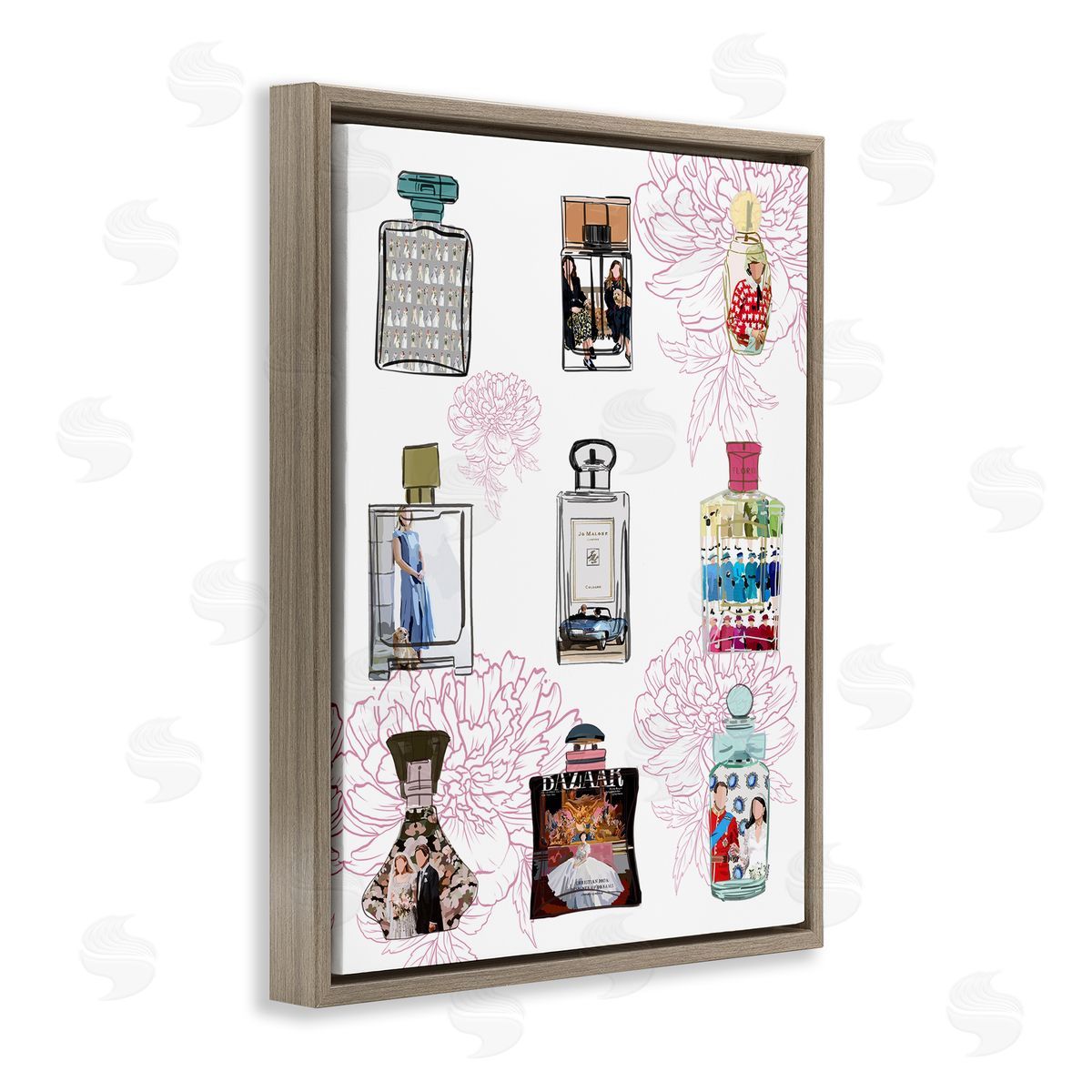 Amelia Noyes Polished Perfume Stylish Luxury Fashion Flower Pattern Brown Floating Frame Canvas Wall Art Print