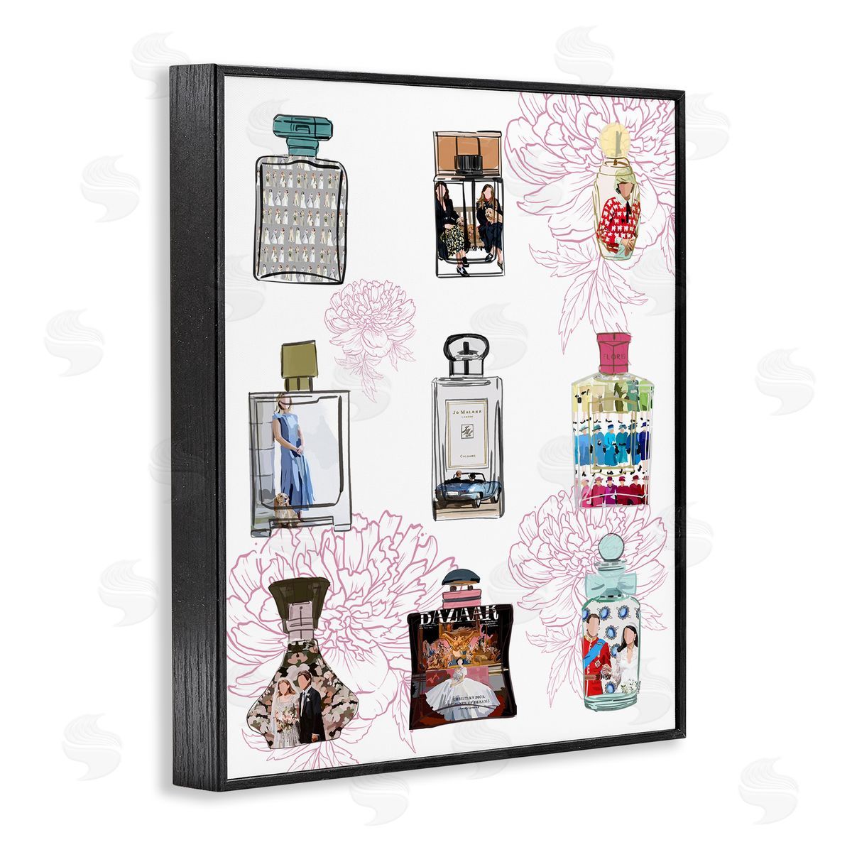 Amelia Noyes Polished Perfume Stylish Luxury Fashion Flower Pattern Black Framed Giclee Wall Art Print