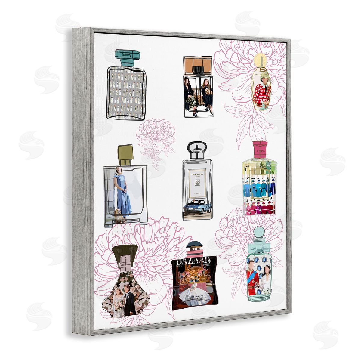 Amelia Noyes Polished Perfume Stylish Luxury Fashion Flower Pattern Gray Framed Giclee Wall Art Print