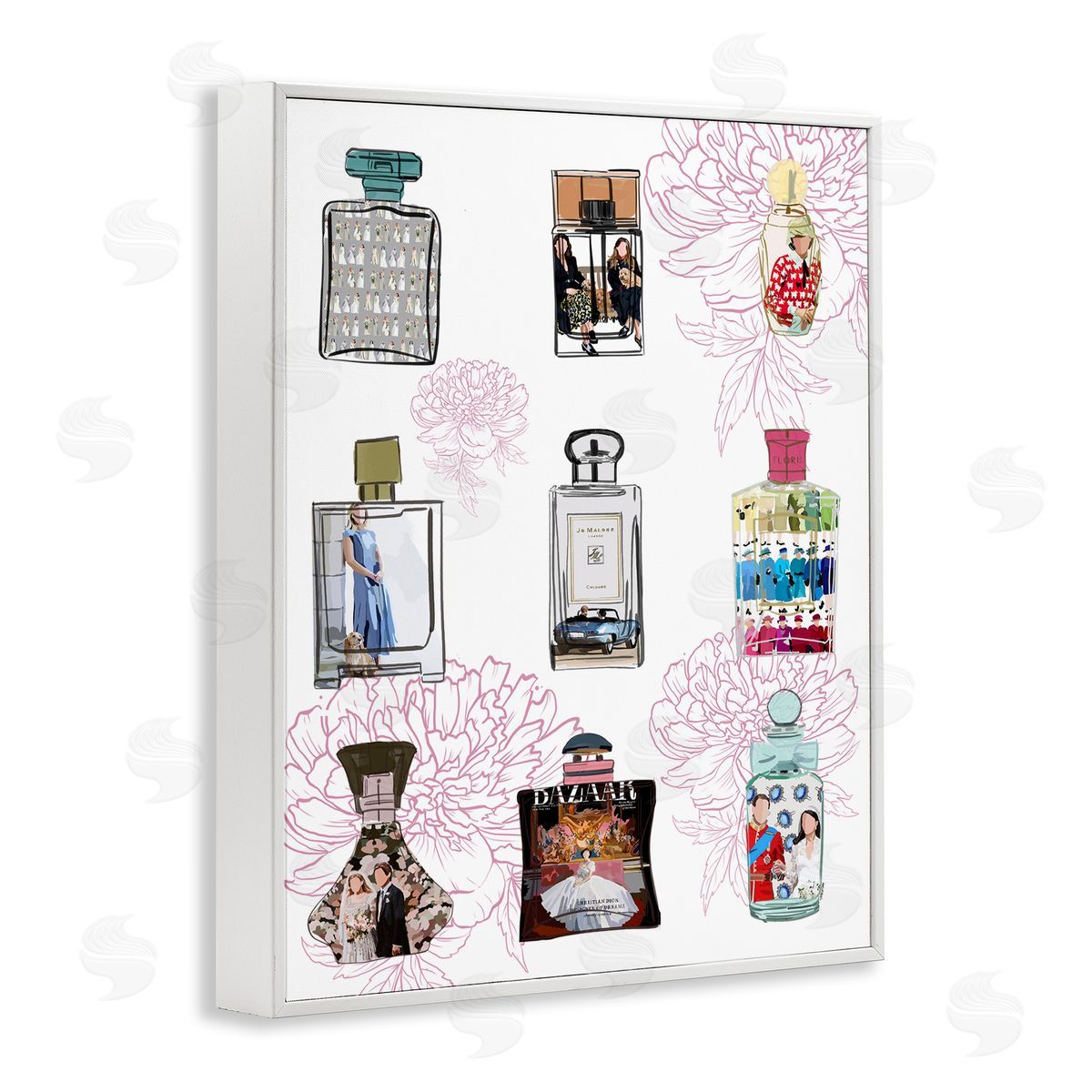 Amelia Noyes Polished Perfume Stylish Luxury Fashion Flower Pattern White Framed Giclee Wall Art Print