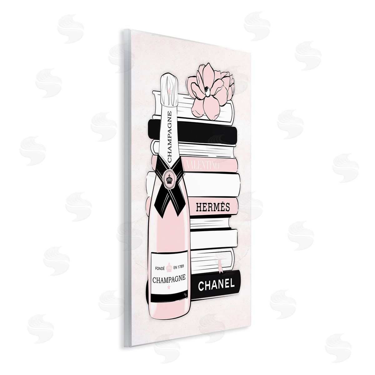 Martina Pavlova Pastel Stacked Books Champagne Polished Glam Emblem Wall Plaque Art Print