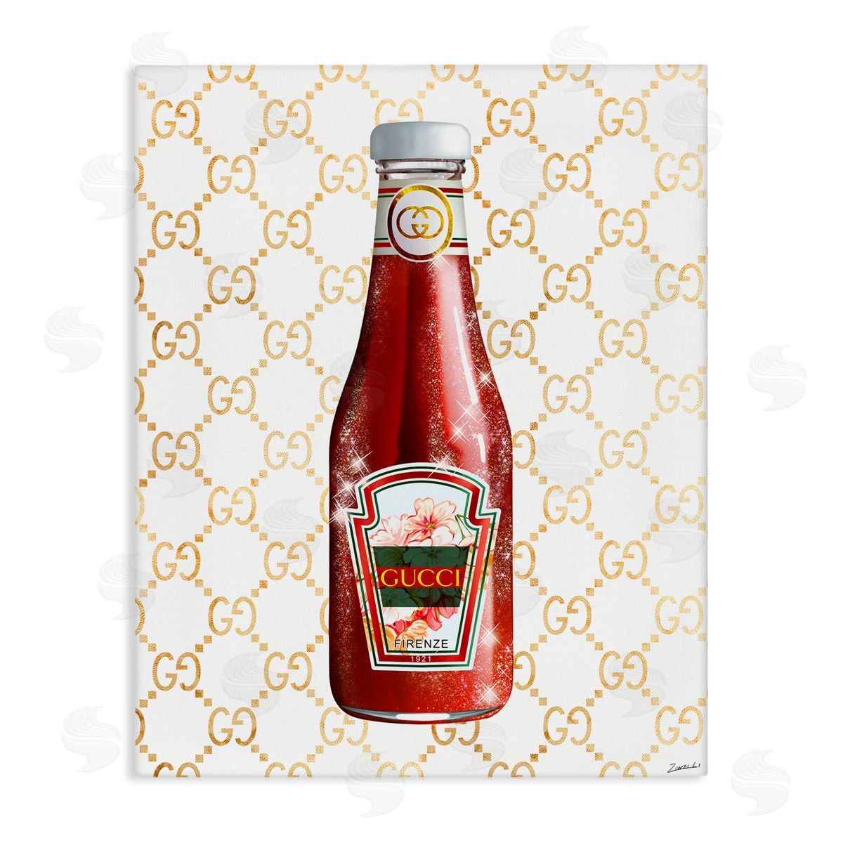 Ziwei Li Glam Kitchen Ketchup Bottle Patterned Condiment Stretched Canvas Wall Art Print
