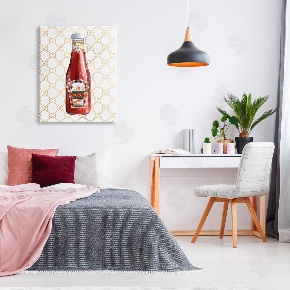 Ziwei Li Glam Kitchen Ketchup Bottle Patterned Condiment Canvas Wall Art Print in Room