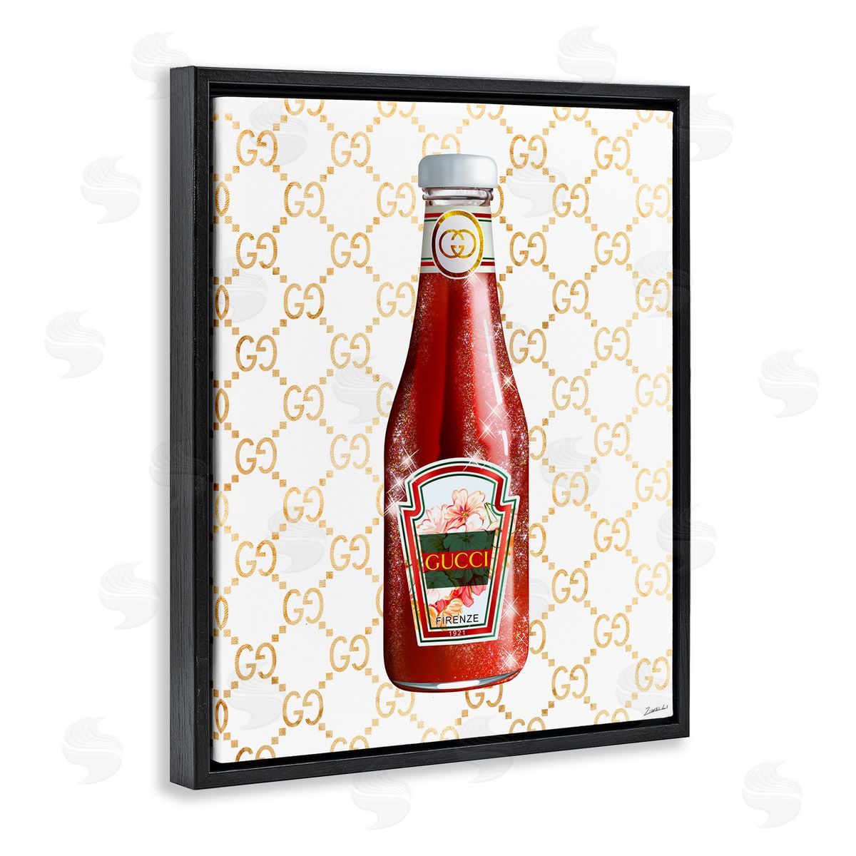 Ziwei Li Glam Kitchen Ketchup Bottle Patterned Condiment Black Floating Frame Canvas Wall Art Print