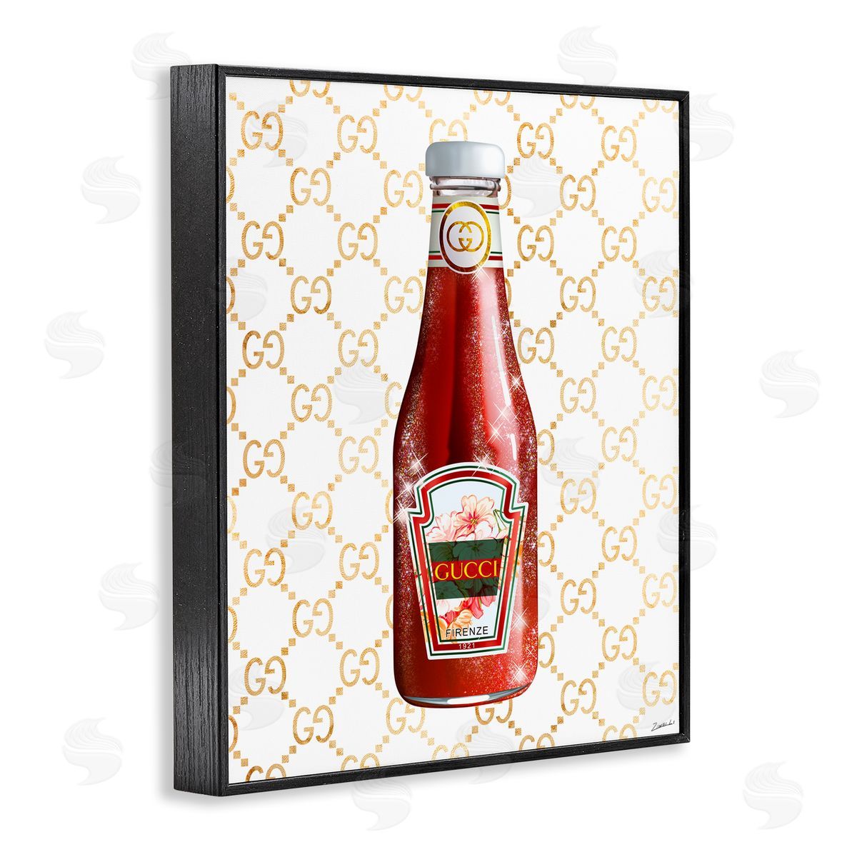 Ziwei Li Glam Kitchen Ketchup Bottle Patterned Condiment Black Framed Giclee Wall Art Print