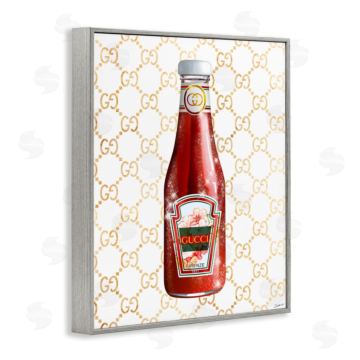 Ziwei Li Glam Kitchen Ketchup Bottle Patterned Condiment Gray Framed Giclee Wall Art Print