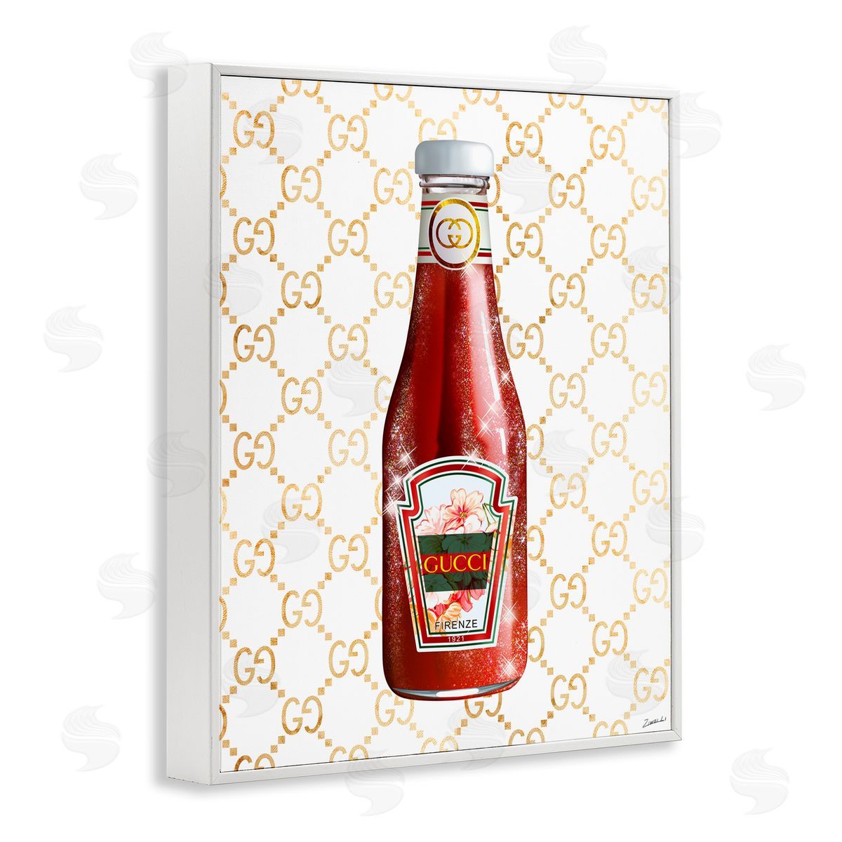 Ziwei Li Glam Kitchen Ketchup Bottle Patterned Condiment White Framed Giclee Wall Art Print