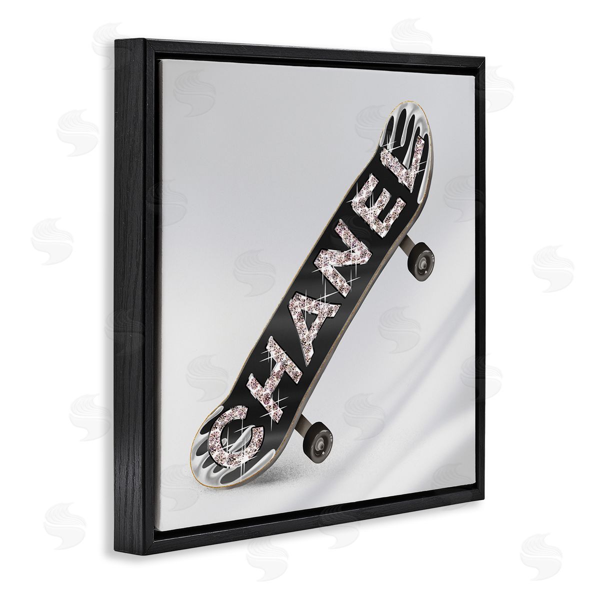 Ziwei Li Trendy Glitzy Skateboard Glam Fashion Lettering Black Floating Frame Canvas Wall Art Print