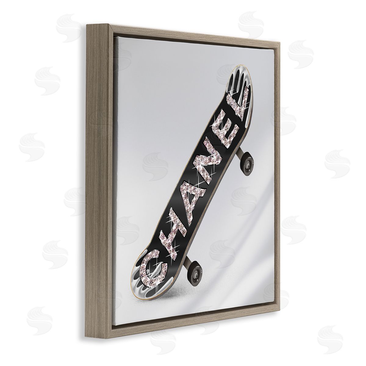 Ziwei Li Trendy Glitzy Skateboard Glam Fashion Lettering Brown Floating Frame Canvas Wall Art Print