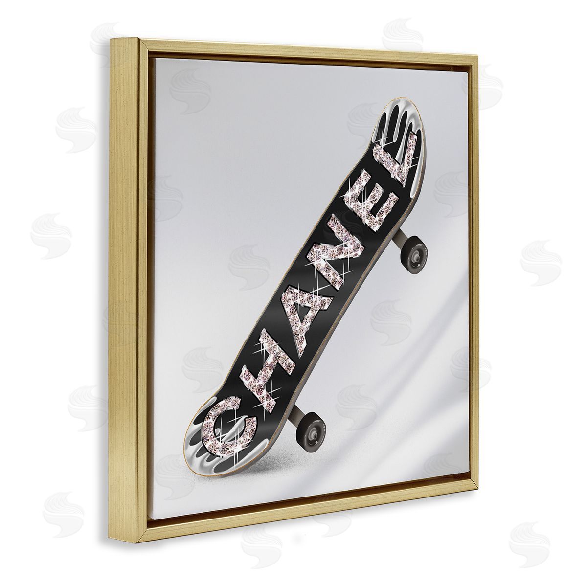 Ziwei Li Trendy Glitzy Skateboard Glam Fashion Lettering Gold Floating Frame Canvas Wall Art Print