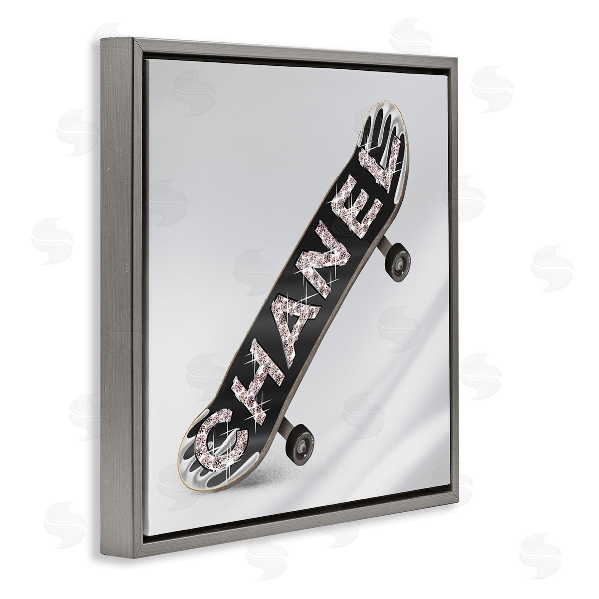 Ziwei Li Trendy Glitzy Skateboard Glam Fashion Lettering Gray Floating Frame Canvas Wall Art Print